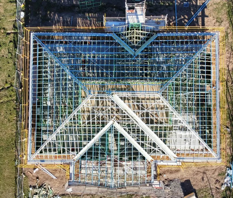 Top-down view of roof battens in place on the Tingira Heights job