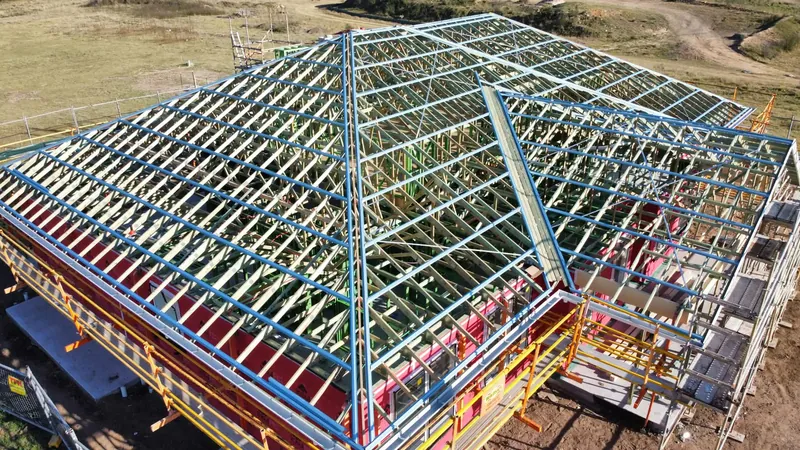 Close aerial view of roof battens over the framing, Tingira Heights
